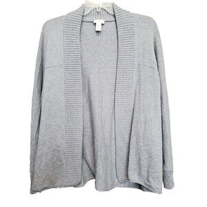 Chico's Gray Rabbit Hair Blend Gray Metallic Shimmer Open Front Cardigan 2 Large